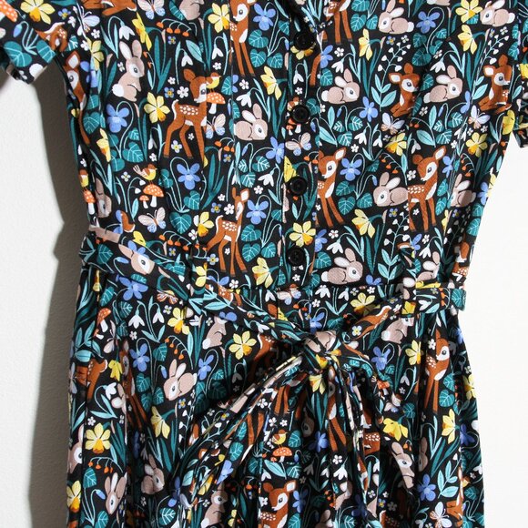 Eva Rose Bambi Floral Fawn Flora Woodland Deer Bunny Rockabilly Mini Shirt Dress - Picture 6 of 9